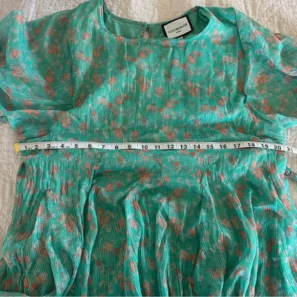 Boho Summer Mint chiffon ditsy floral print mini dress with Belt Italian Size 6 - Picture 15 of 17
